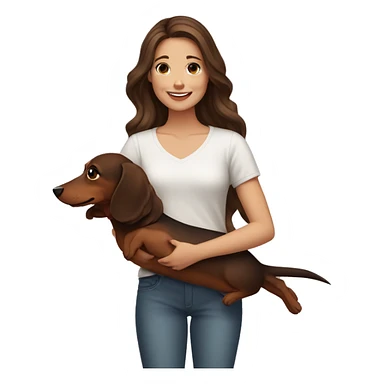 Girl long wavy brown hair smiling and brown eyes with long eyelashes and holding a dachshund  in her arms sticker