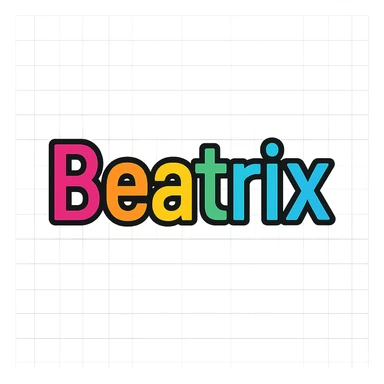 Beatrix name in colorful gradient modern font with dark outline, transparent background, in the style of sample images sticker