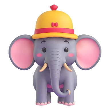 elephant with a hat, 3D emoji style sticker