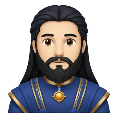 Saturn, Time God from Rome Mythology with long black hair and beard, black and dark blue outfit, light tan skin sticker
