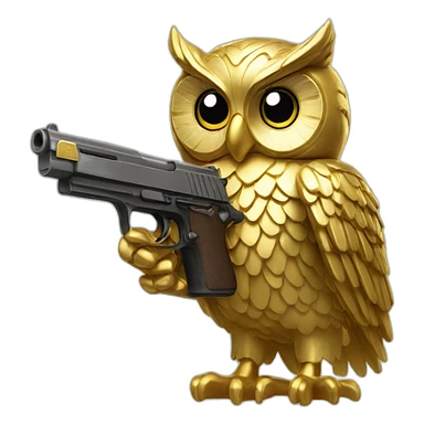 gold owl with a gun sticker