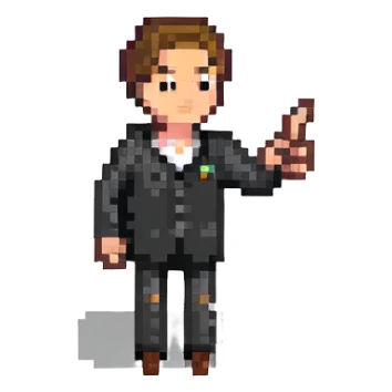 man pointing to the right sticker