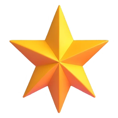 4-pointed star, three-dimensional, in a cartoon style, on a white background, bright colors, with a perspective composition, high saturation, prominent details, floating effect, lively atmosphere sticker