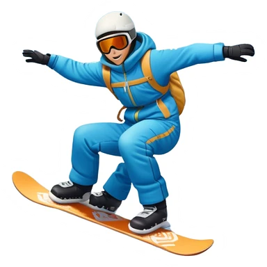 An icon featuring a snowboarder mid-jump, performing a stylish trick above a snowy mountain slope. The background showcases powdery snow, evergreen trees, and a bright blue sky. Transparent background captures the energy, skill, and thrill of snowboarding. sticker