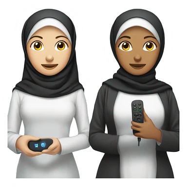 Hijabi girl holding  anki remote in one hand, computer emoji  in the other hand  sticker