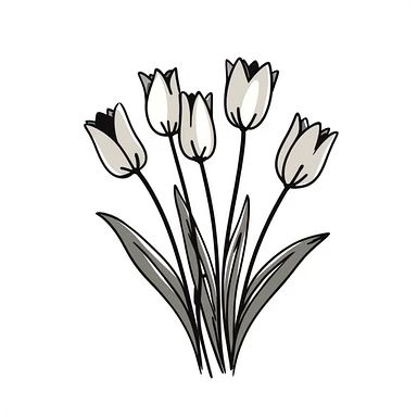 Bouquet of tulips with stems and leaves. Using specific pastel colors (dd9fb0, ffc6d3, a3bfc9, c4bee2, f1b091). Hand-drawn doodle style with delicate flower details. Multiple tulip blossoms in different stages of opening. Elegant floral design with transparent background. sticker