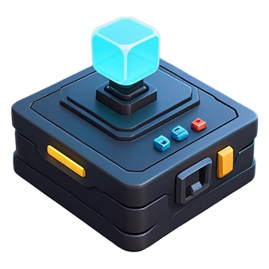 Clash of Clans aesthetic: Cinematic Playful 3D Isometric Sci-Fi Console Emoji, rendered in a 3D vector-style similar to standard emojis with minimal shading and bold, simplified shapes. A compact, distinct form with signature details, softly glowing with a futuristic sci-fi warfare charm. Simplified yet unmistakably iconic, highly detailed and consistent, glowing with a soft radiance and high shine. Stylized with a touch of high-tech brilliance and a soft glowing outline, capturing the essence of a beloved gaming relic with a friendly, playful manner! sticker