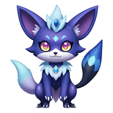 Shiny Exotic Badass Colorful Ethereal Royal Mysterious Gothic Meowstic-Zorua-Noibat-Pokémon-Fakémon-hybrid-creature (full body) with random pattern-markings sticker