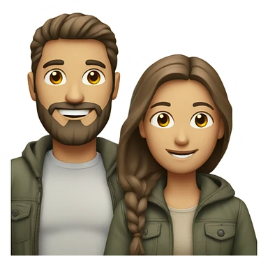 smiling couple outdoors casual style man has beard sticker