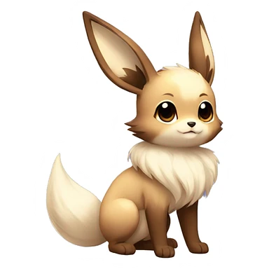 Kawaii Pale Shiny Eevee with dark brown long emo hair covering her eyes Full Body sticker