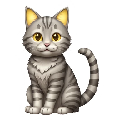cinematic-[grey tabby cat]-realistic-full-body-sitting-emoji,-tail-curled-playfully-around-its-paws,-head-tilted-dramatically,-scruffy-[grey]-fur,-simplified-yet-realistic-focused-features,-highly-detailed,-glowing-with-an-almost-sarcastic-glow sticker