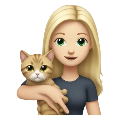 white girl with blonde hair holding a cat sticker