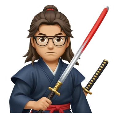 Long Haired Samurai with Glasses, Warrior with glasses cleaning katana sticker