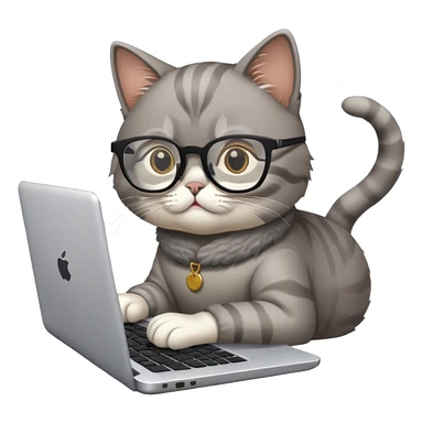 cat wearing glasses typing on laptop sticker