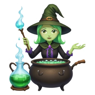 green witch cooking potion sticker