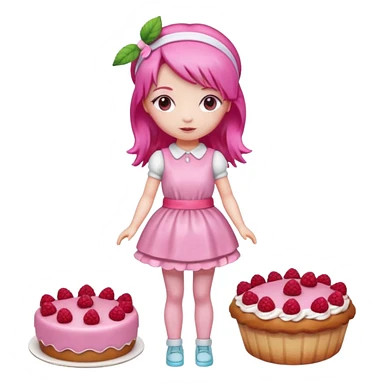 Isolated detaile illustration modern raspberry torte doll figurine full body with pink hair and a hairband standing sticker
