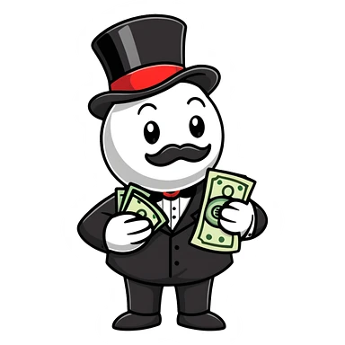 Rich Uncle Pennybags with money bag, monopoly mascot sticker