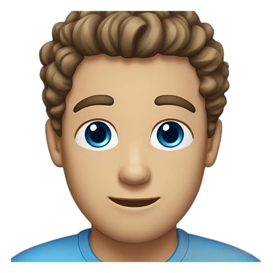 man-with-curly brown-hair with grey streaks-and-blue-eyes, blue shirt sticker