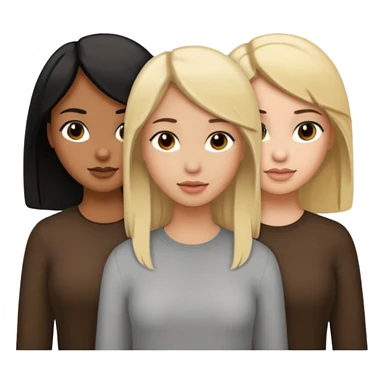 3 girls. 1 light skin with blonde hair, 1 brown skin with black hair and 1 tan skin with brown hair sticker