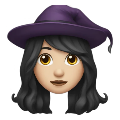 cute witch with long dark brow hair and hat sticker