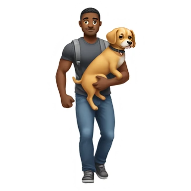 Strong guy carrying a tiny dog sticker