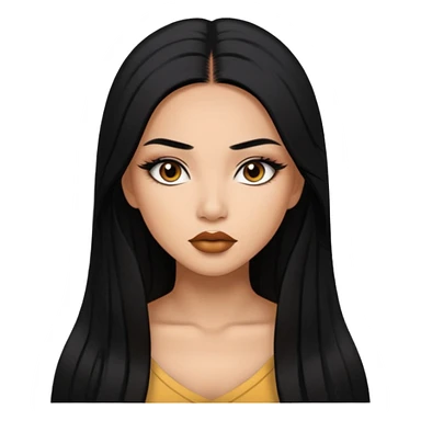 baddie with Asian and Latina features, long straight black hair, makeup sticker