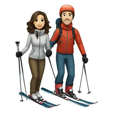 Brunette wife and husband skiing  sticker