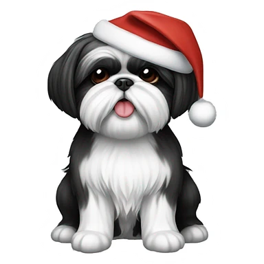 black and white shih tzu with Santa hat sticker