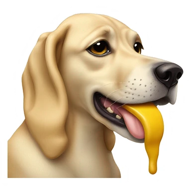 Dog licking peanut butter on banana  sticker