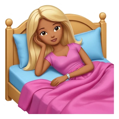 Brown skin blonde hair Barbie sleeping in bed  sticker