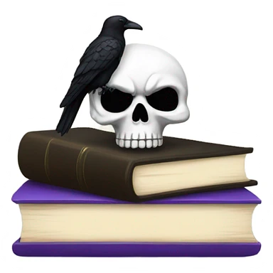 Skull with a bow on the top of the head on top of books with a black raven sticker