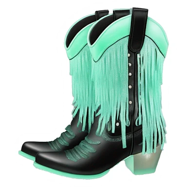 Realistic pastel mint green to black ombre pair of fashion cowgirl boots with sparkly shiny glitter fringe on them. sticker