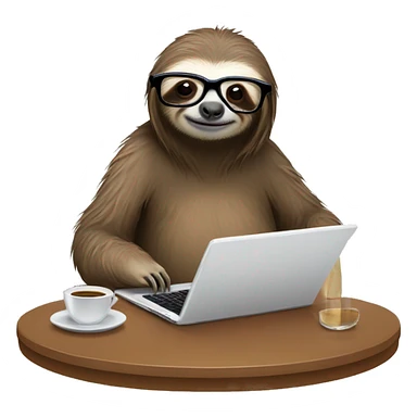 tired sloth wearing glasses with laptop and espresso tonic sticker