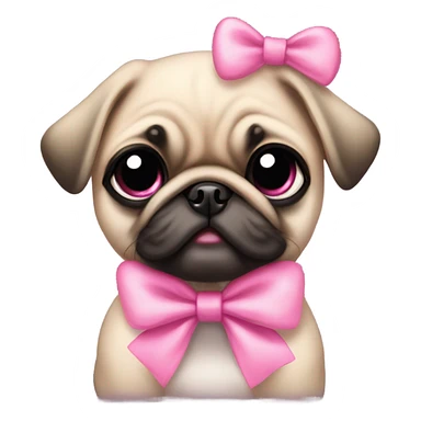 Baby pug with big pink
eyes wearing a pink bow on her head sitting in daisy's  sticker