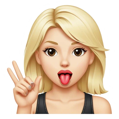 Realistic blonde girl showing rock n roll sign with tongue out  sticker