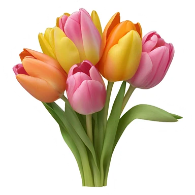 bouquet of pink,yellow,and orange tulips with a white bow wrapped around the stems  sticker