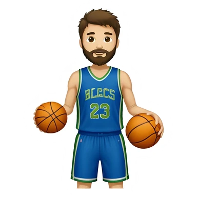 full body wHITE MAN WITH GOLD TEE BEARD DARK SHAGGY HAIR BASKETBALL PLAYER WEARING BLUE AND GREEN UNIFORM sticker