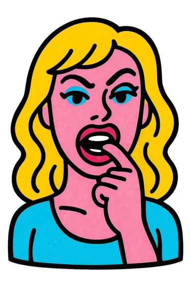 a blonde woman biting her finger boldly, pop art style, vibrant colors sticker