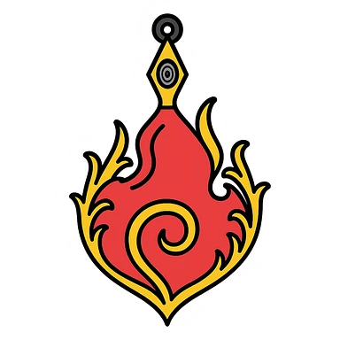 Replace the cross at the top with a kunai featuring a Rinnegan eye in the center of the kunai, while maintaining the style of the Naruto fire symbol. Background should be transparent. sticker