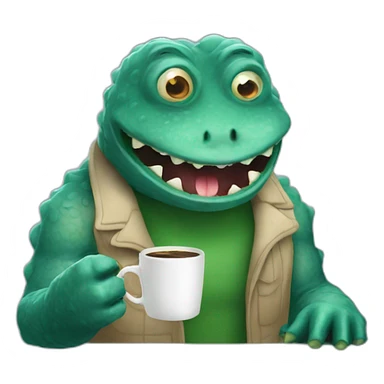 talkative water monster with a coffee sticker