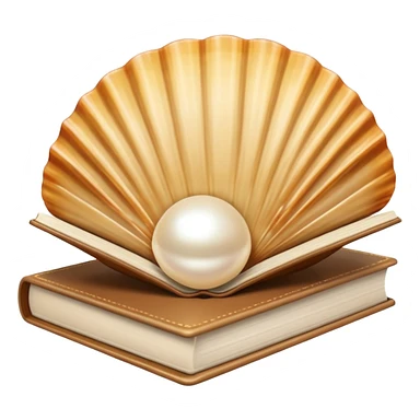 Open beige shell with pearl and beige books sticker