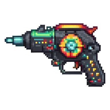 simple and bold raygun in pixel art style sticker