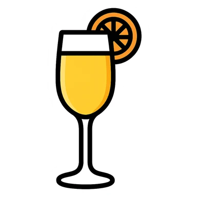 glass of mimosa with an orange slice sticker
