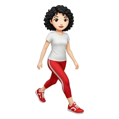 generate a pretty bratz fair skinned girl with curly black hair wearing a white tshirt trekking on a hill with red sneakers on and black leggings.  Put a hill behind her sticker