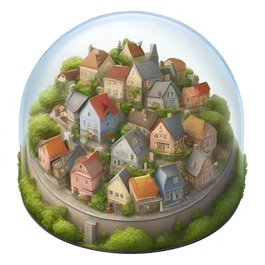  circular glass dome with March small town inside very pretty sticker