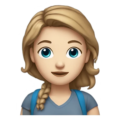 White woman brown hair blue eyes with a T-shirt with the word Farmasi printed sticker