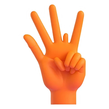 mano haciendo el signo de la paz con la palma hacia adentro al revés, estilo 3D sticker