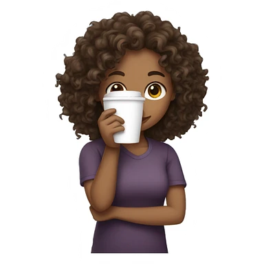 Curly girl drinking hot coffee sticker