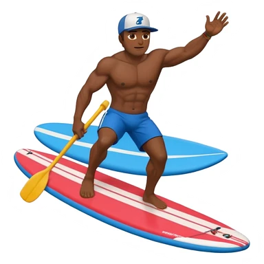 Dark muscular SUP surfer Hawaii wearing a baseball cap sticker