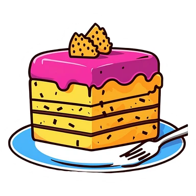 half-eaten cake with crumbs around it and a fork nearby sticker